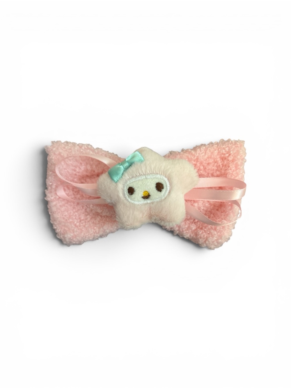 Sanrio Pastel Pink Plush Bow Hair Clip with Cream Character